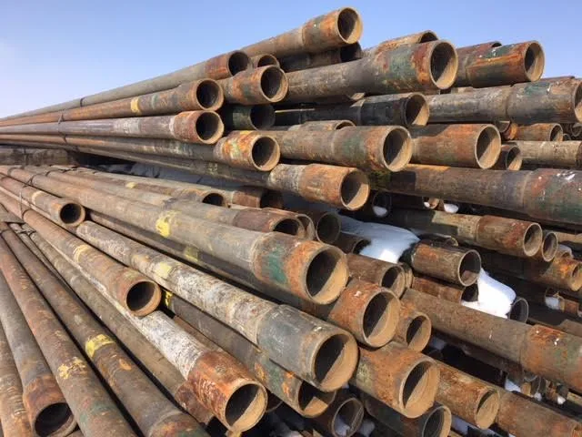 Stacked used oilfield tubing and casing